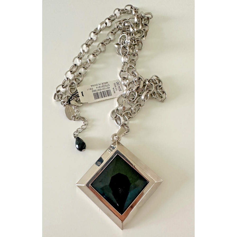 White House Black Market Necklace Black Pendant Silver Links Long 34-36"